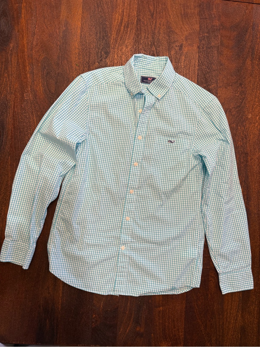 Vineyard Vines Men’s XS Mint Green and White Gingham Button-Down Shirt